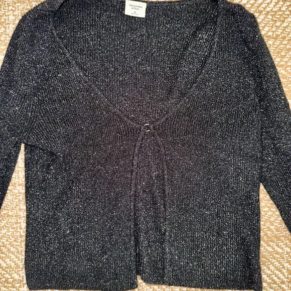Abercrombie Black Glitter Open-Front Cardigan- Size Medium - Picture 4 of 10